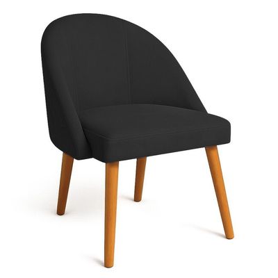 Kit 02 Cadeiras Poltrona De Jantar Luna Suede Preto Pés Palito Castanho - Pallazio