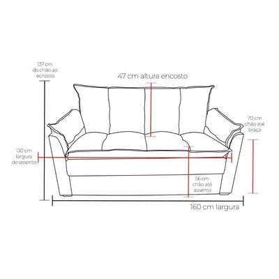 Sofá Small 3 Lugares Conforto 160cm Suede Bege Herrero Decor Bege
