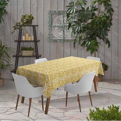 Toalha de Mesa Interna/Externa Impermeável para Pátio - Capa de Mesa Primavera/Verão para Jardim, Churrasco e Piquenique - Vargottam 147,32 Cm × 304,8 Cm / Amarelo