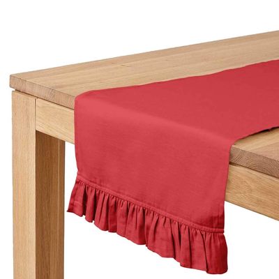 Caminho de Mesa com Babado em Tecido Slub de Algodão Cor Pêssego para Decoração de Casa e Mesa - Vargottam 35,56 Cm (L) × 335,28 Cm (C) / Laranja