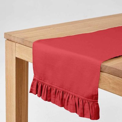 Caminho de Mesa com Babado em Tecido Slub de Algodão Cor Pêssego para Decoração de Casa e Mesa - Vargottam 35,56 Cm (L) × 335,28 Cm (C) / Laranja