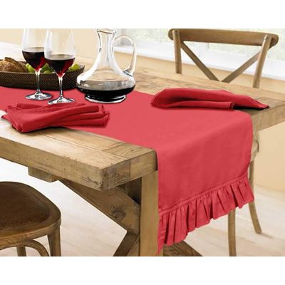 Caminho de Mesa com Babado em Tecido Slub de Algodão Cor Pêssego para Decoração de Casa e Mesa - Vargottam 35,56 Cm (L) × 335,28 Cm (C) / Laranja