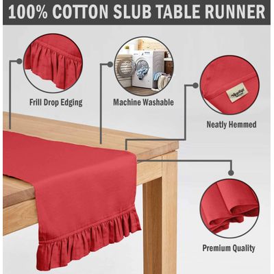 Caminho de Mesa com Babado em Tecido Slub de Algodão Cor Pêssego para Decoração de Casa e Mesa - Vargottam 35,56 Cm (L) × 335,28 Cm (C) / Laranja