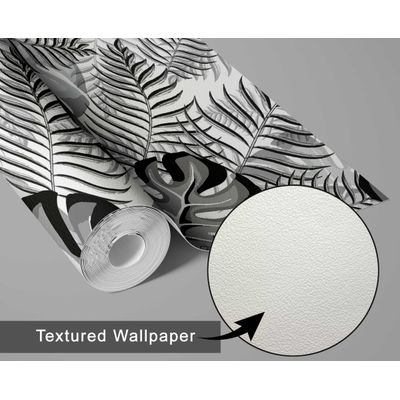 Papel de Parede Vinílico Autoadesivo Monstera Chic de Selva Impermeável Removível Cinza para Quartos e Salas, Armários - S4Sassy 63,5 cm (L) × 304,8 cm (C) / Cinza - Vinil Texturizado