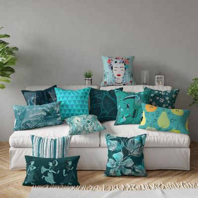 Capas de Travesseiro e Almofada Decorativas Estampadas Tema Azul - Vargottam 60,96 Cm × 60,96 Cm – Retangular / Azul