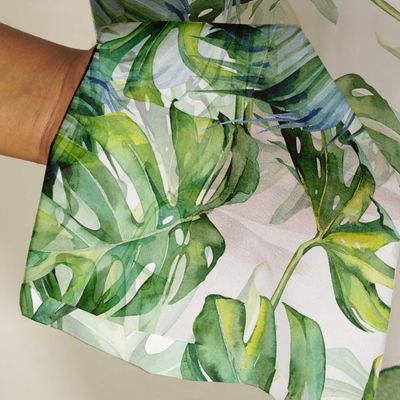 Cortinas Extra Longas Estampa Folhas Tropicais Verdes para Janelas/Portas de Altura Dupla, 2 Painéis, Ilhós, Georgette Filtrante - Vargottam 132,08 Cm (L) × 228,6 Cm (C) / Verde