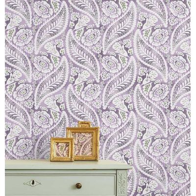 Papel de Parede Paisley Floral em Bloco - Roxo, Vinílico Autoadesivo, Aplicação Fácil para Quarto Rústico, Armários, Salas - S4Sassy 63,5 cm (L) × 914,4 cm (C) / Roxo - Vinil Liso