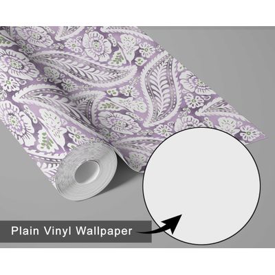 Papel de Parede Paisley Floral em Bloco - Roxo, Vinílico Autoadesivo, Aplicação Fácil para Quarto Rústico, Armários, Salas - S4Sassy 63,5 cm (L) × 914,4 cm (C) / Roxo - Vinil Liso