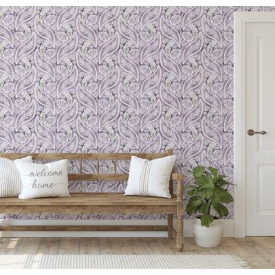 Papel de Parede Paisley Floral em Bloco - Roxo, Vinílico Autoadesivo, Aplicação Fácil para Quarto Rústico, Armários, Salas - S4Sassy 63,5 cm (L) × 914,4 cm (C) / Roxo - Vinil Liso