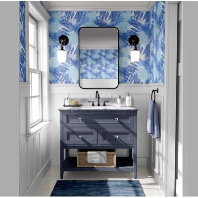 Papel de Parede Pinceladas Artísticas em Azul, Vinil Autoadesivo, Revestimento Fácil de Aplicar para Quarto, Armários e Ambientes - S4Sassy 63,5 cm (L) × 304,8 cm (C) / Azul - Vinil Texturizado