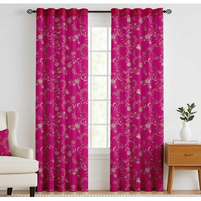 Cortinas de Algodão Extra Longas, Filtrantes, Bolso/Alças - Tetos Altos/Portas Francesas - 2 Painéis - Estampa de Videira - Vargottam 132,08 Cm (L) × 213,36 Cm (C) / Rosa