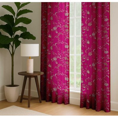 Cortinas de Algodão Extra Longas, Filtrantes, Bolso/Alças - Tetos Altos/Portas Francesas - 2 Painéis - Estampa de Videira - Vargottam 132,08 Cm (L) × 213,36 Cm (C) / Rosa