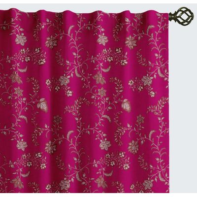 Cortinas de Algodão Extra Longas, Filtrantes, Bolso/Alças - Tetos Altos/Portas Francesas - 2 Painéis - Estampa de Videira - Vargottam 132,08 Cm (L) × 213,36 Cm (C) / Rosa