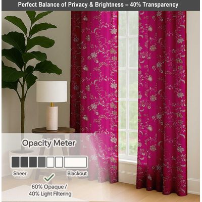 Cortinas de Algodão Extra Longas, Filtrantes, Bolso/Alças - Tetos Altos/Portas Francesas - 2 Painéis - Estampa de Videira - Vargottam 132,08 Cm (L) × 213,36 Cm (C) / Rosa