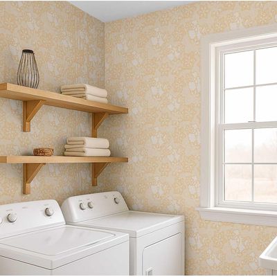 Papel de Parede Vinílico Autoadesivo Estilo Fazenda com Renda e Coração Floral Laranja, Fácil Aplicar para Quarto, Sala, Armários - S4Sassy 63,5 cm (L) × 152,4 cm (C) / Laranja - Vinil Texturizado