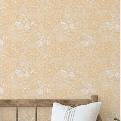 Papel de Parede Vinílico Autoadesivo Estilo Fazenda com Renda e Coração Floral Laranja, Fácil Aplicar para Quarto, Sala, Armários - S4Sassy 63,5 cm (L) × 152,4 cm (C) / Laranja - Vinil Texturizado