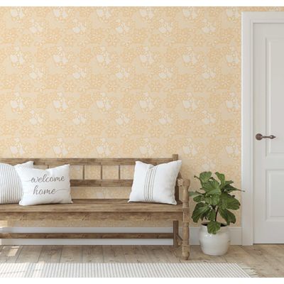 Papel de Parede Vinílico Autoadesivo Estilo Fazenda com Renda e Coração Floral Laranja, Fácil Aplicar para Quarto, Sala, Armários - S4Sassy 63,5 cm (L) × 152,4 cm (C) / Laranja - Vinil Texturizado