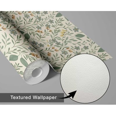 Papel de Parede Vinílico Autocolante Estampa Floral de Trepadeira Impermeável - Verde, para Quartos, Espaços de Locação, Armários - S4Sassy 63,5 cm (L) × 304,8 cm (C) / Verde - Vinil Texturizado