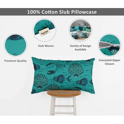 Capas de Almofada Decorativas Estampadas Tema Azul - Vargottam 35,56 Cm × 60,96 Cm – Retangular / Azul