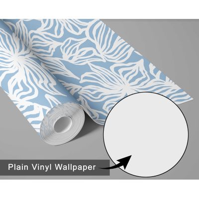 Papel Autoadesivo Vinílico Impermeável Azul Contemporâneo Removível com Arte Linear Floral para Paredes, Armários, Cômoda - S4sassy 63,5 cm (L) × 304,8 cm (C) / Azul - Vinil Texturizado