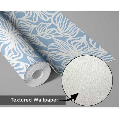 Papel Autoadesivo Vinílico Impermeável Azul Contemporâneo Removível com Arte Linear Floral para Paredes, Armários, Cômoda - S4sassy 63,5 cm (L) × 304,8 cm (C) / Azul - Vinil Texturizado