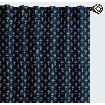 Cortinas de Algodão Extra Longas, 2 Painéis, Filtrantes, Bolso para Varão/Alça Traseira, Tetos Altos/Portas-Francesas, Floral - Vargottam 132,08 Cm (L) × 228,6 Cm (C) / Azul