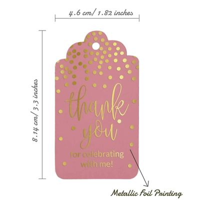 Etiquetas de Papel para Lembrancinha de Aniversário 'Obrigado por Celebrar Comigo' Foil Artesanal para Pendurar - Inkdotpot 50 Etiquetas Metalizadas / Rosa - Dourado