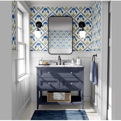 Papel de Parede Padrão Floral em Losangos Estilo Asiático, Vinílico Autoadesivo, DIY Fácil para Quarto e Sala - Azul - S4Sassy 63,5 cm (L) × 304,8 cm (C) / Azul - Vinil Liso