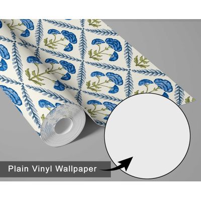 Papel de Parede Padrão Floral em Losangos Estilo Asiático, Vinílico Autoadesivo, DIY Fácil para Quarto e Sala - Azul - S4Sassy 63,5 cm (L) × 304,8 cm (C) / Azul - Vinil Liso