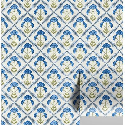 Papel de Parede Padrão Floral em Losangos Estilo Asiático, Vinílico Autoadesivo, DIY Fácil para Quarto e Sala - Azul - S4Sassy 63,5 cm (L) × 304,8 cm (C) / Azul - Vinil Liso