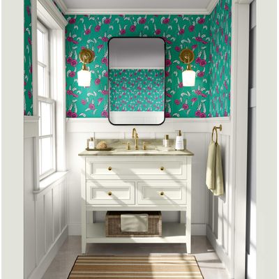 Papel de Parede Floral Estilo Asiático Autoadesivo, Decorativo, DIY Fácil para Quarto, Sala e Ambientes - Verde - S4Sassy 63,5 cm (L) × 304,8 cm (C) / Verde - Vinil Liso