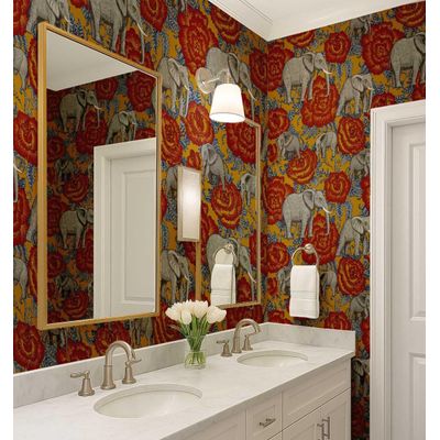 Papel de Parede com Elefante e Rosa, Estilo Asiático, Vinil Autoadesivo Decorativo, Fácil Instalação para Quarto e Sala - S4Sassy 63,5 cm (L) × 304,8 cm (C) / Vermelho - Vinil Liso
