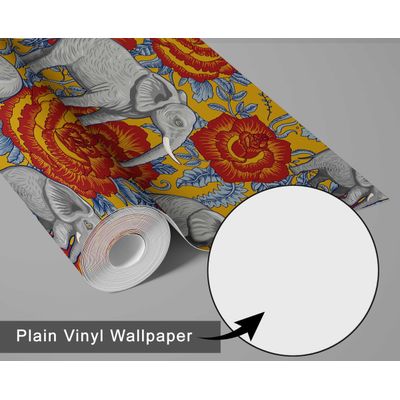 Papel de Parede com Elefante e Rosa, Estilo Asiático, Vinil Autoadesivo Decorativo, Fácil Instalação para Quarto e Sala - S4Sassy 63,5 cm (L) × 304,8 cm (C) / Vermelho - Vinil Liso