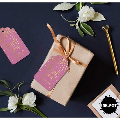 Obrigado por Celebrar Comigo - Etiquetas de Papel para Lembrancinhas de Aniversário com Foil Artesanal - Inkdotpot 100 Etiquetas Metalizadas / Rosa - Dourado