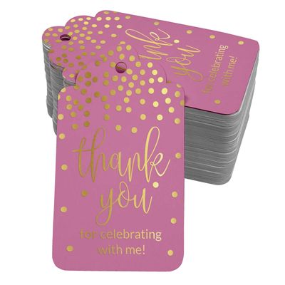 Obrigado por Celebrar Comigo - Etiquetas de Papel para Lembrancinhas de Aniversário com Foil Artesanal - Inkdotpot 100 Etiquetas Metalizadas / Rosa - Dourado