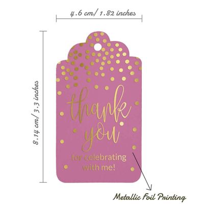 Obrigado por Celebrar Comigo - Etiquetas de Papel para Lembrancinhas de Aniversário com Foil Artesanal - Inkdotpot 100 Etiquetas Metalizadas / Rosa - Dourado