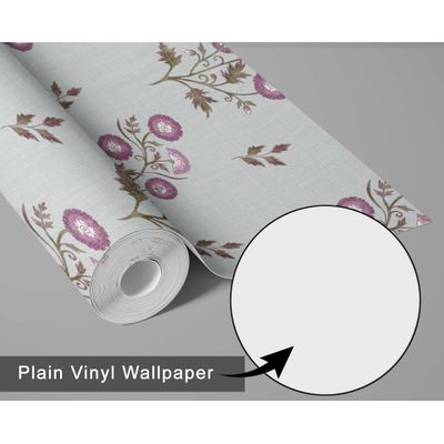Papel de Parede Botânico Estilo Asiático Autoadesivo em Vinil Decorativo Fácil DIY para Quarto e Sala Roxo - S4Sassy 63,5 cm (L) × 304,8 cm (C) / Roxo - Vinil Liso