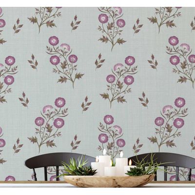Papel de Parede Botânico Estilo Asiático Autoadesivo em Vinil Decorativo Fácil DIY para Quarto e Sala Roxo - S4Sassy 63,5 cm (L) × 304,8 cm (C) / Roxo - Vinil Liso