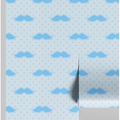Papel de Parede Vinílico Autoadesivo com Estampa de Bigodes Azuis, Instalação Fácil para Quarto Infantil e Brinquedoteca - S4Sassy 63,5 cm (L) × 609,6 cm (C) / Azul - Vinil Liso