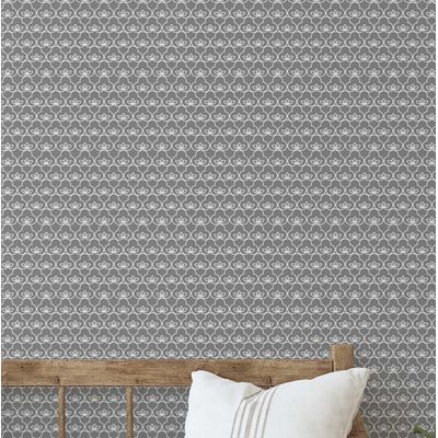 Mini Papel de Parede Estampa Lótus Autoadesivo, Estilo Asiático, Decorativo para Quarto e Sala - Cinza - S4Sassy 63,5 cm (L) × 609,6 cm (C) / Cinza - Vinil Liso