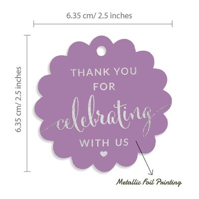 Obrigado por Celebrar Conosco: Etiquetas Papel Metalizadas Penduradas - Chá de Noiva/Chá de Bebê/Aposent./Casamento/Aniversário - Inkdotpot 50 Etiquetas Metalizadas / Roxo - Prata