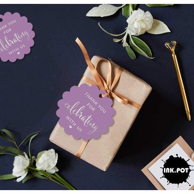 Obrigado por Celebrar Conosco: Etiquetas Papel Metalizadas Penduradas - Chá de Noiva/Chá de Bebê/Aposent./Casamento/Aniversário - Inkdotpot 50 Etiquetas Metalizadas / Roxo - Prata