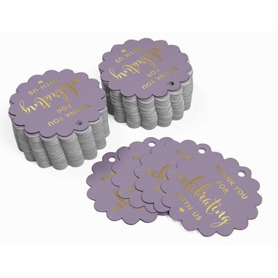 Obrigado por Celebrar Conosco: Etiquetas Papel Metalizadas Penduradas - Chá de Noiva/Chá de Bebê/Aposent./Casamento/Aniversário - Inkdotpot 50 Etiquetas Metalizadas / Roxo - Prata