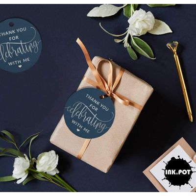 Etiquetas de Papel para Lembrancinhas de Aniversário 'Obrigado por Comemorar Comigo' com Acabamento em Foil - Inkdotpot 100 Etiquetas Metalizadas / Azul - Prata