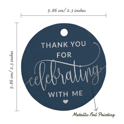 Etiquetas de Papel para Lembrancinhas de Aniversário 'Obrigado por Comemorar Comigo' com Acabamento em Foil - Inkdotpot 100 Etiquetas Metalizadas / Azul - Prata
