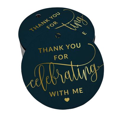 Etiquetas de Papel para Lembrancinhas de Aniversário 'Obrigado por Comemorar Comigo' com Acabamento em Foil - Inkdotpot 100 Etiquetas Metalizadas / Azul - Prata