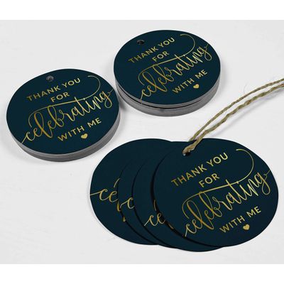 Etiquetas de Papel para Lembrancinhas de Aniversário 'Obrigado por Comemorar Comigo' com Acabamento em Foil - Inkdotpot 100 Etiquetas Metalizadas / Azul - Prata