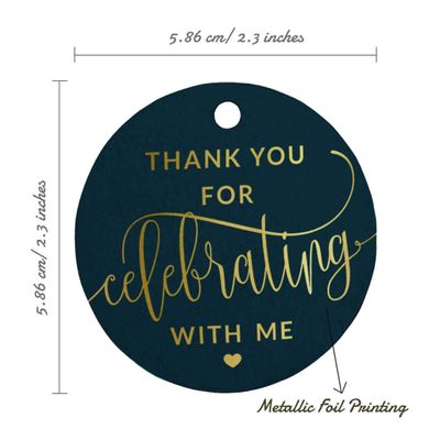 Etiquetas de Papel para Lembrancinhas de Aniversário 'Obrigado por Comemorar Comigo' com Acabamento em Foil - Inkdotpot 100 Etiquetas Metalizadas / Azul - Prata
