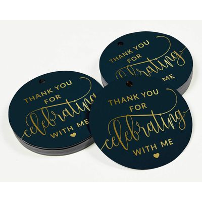 Etiquetas de Papel para Lembrancinhas de Aniversário 'Obrigado por Comemorar Comigo' com Acabamento em Foil - Inkdotpot 100 Etiquetas Metalizadas / Azul - Prata