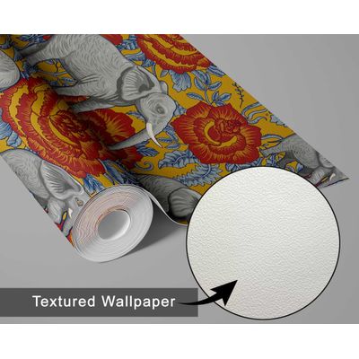 Papel de Parede com Elefante e Rosa, Estilo Asiático, Vinil Autoadesivo Decorativo, Fácil Instalação para Quarto e Sala - S4Sassy 63,5 cm (L) × 609,6 cm (C) / Vermelho - Vinil Texturizado